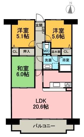 Floor plan. 3LDK, Price 10.7 million yen, Occupied area 79.34 sq m , Balcony area 8 sq m 3LDK