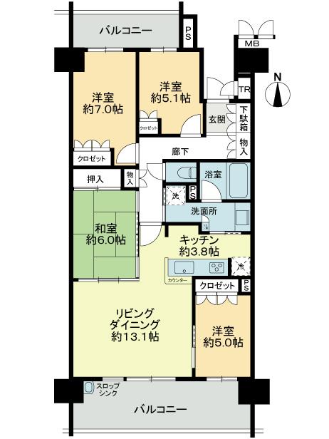 Floor plan. 4LDK, Price 29.5 million yen, Occupied area 90.53 sq m , Balcony area 20.77 sq m 90 square meters 4LDK, North-south two-sided balcony! Independence of the entire room is not Mensa in the shared hallway.