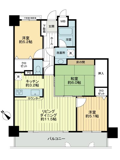 Floor plan. 3LDK, Price 10.8 million yen, Occupied area 70.17 sq m , Balcony area 12.9 sq m selling price 1,080 yen. There is a Western-style on the south side, Day is good.