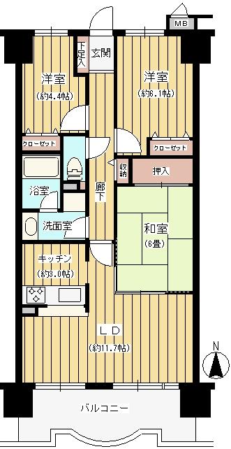 Floor plan. 3LDK, Price 11.8 million yen, Footprint 71.3 sq m , Balcony area 10.61 sq m