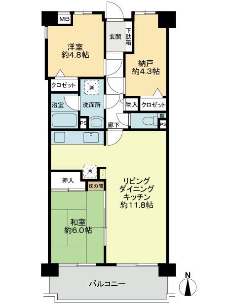 Floor plan. 2LDK + S (storeroom), Price 9.97 million yen, Occupied area 68.32 sq m , Balcony area 9.99 sq m south-facing 2LDK + S 68.32 sq m !