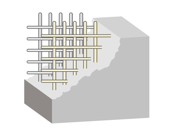 Building structure.  [Double reinforcement] Seismic wall, Adopt a double reinforcement to partner the rebar to double. To improve the earthquake resistance and durability (conceptual diagram)