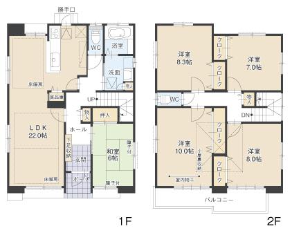 Floor plan. (D Building), Price 33,800,000 yen, 5LDK, Land area 208.2 sq m , Building area 141.79 sq m