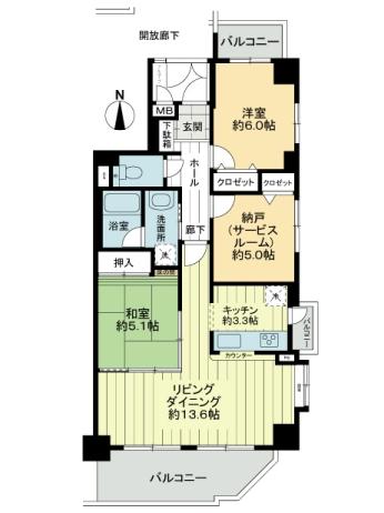 Floor plan. 2LDK + S (storeroom), Price 12.8 million yen, Occupied area 72.12 sq m , Balcony area 12.7 sq m southeast angle room, 9 floor. Views per high floor ・ Daylighting ・ Ventilation is good.