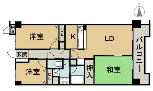 Floor plan. 3LDK, Price 7.98 million yen, Occupied area 63.73 sq m , Balcony area 9 sq m