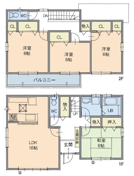 Floor plan. (B House), Price 28.8 million yen, 4LDK, Land area 173.64 sq m , Building area 109.32 sq m
