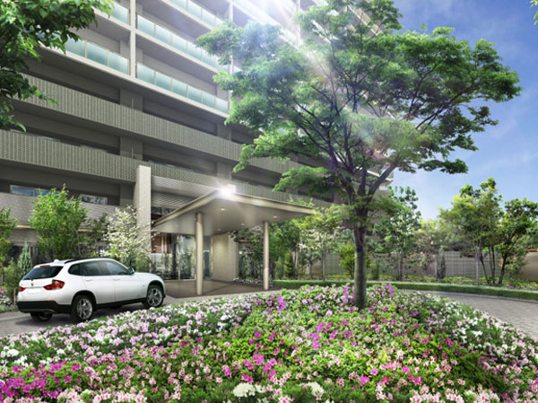 Features of the building.  [Porte-cochere] So as not to wet even on rainy days, The entrance of the driveway has canopy is provided (Rendering)