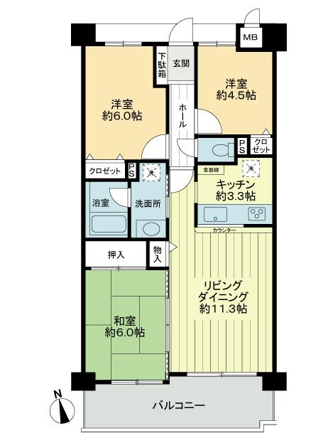 Floor plan. 3LDK, Price 8.9 million yen, Occupied area 67.71 sq m , Balcony area 10.37 sq m area occupied 67.7 sq m  ・ 3LDK
