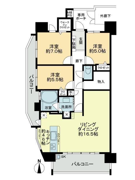 Floor plan. 3LDK + S (storeroom), Price 29,900,000 yen, Occupied area 88.54 sq m , Balcony area 20.95 sq m 21 tatami mats than the spacious LDK. There is also a 2.5-mat closet, Storage is abundant.