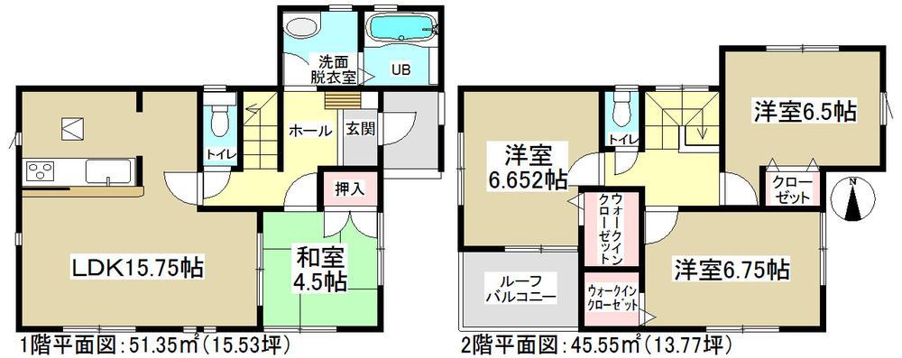 Floor plan. Popular face-to-face kitchen with family conversation can enjoy while the housework! Convenient walk-in closet with is on the second floor Western-style! 