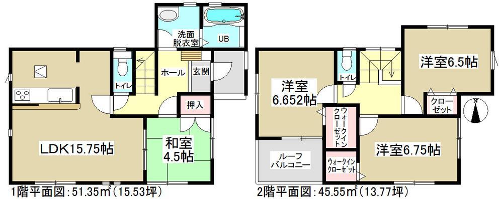Floor plan. Popular face-to-face kitchen with family conversation can enjoy while the housework! Convenient walk-in closet with is on the second floor Western-style!