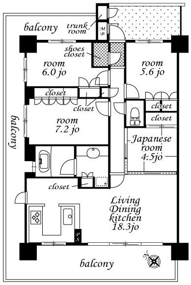 Floor plan. 4LDK, Price 28,300,000 yen, Occupied area 91.07 sq m , Balcony area 36.98 sq m