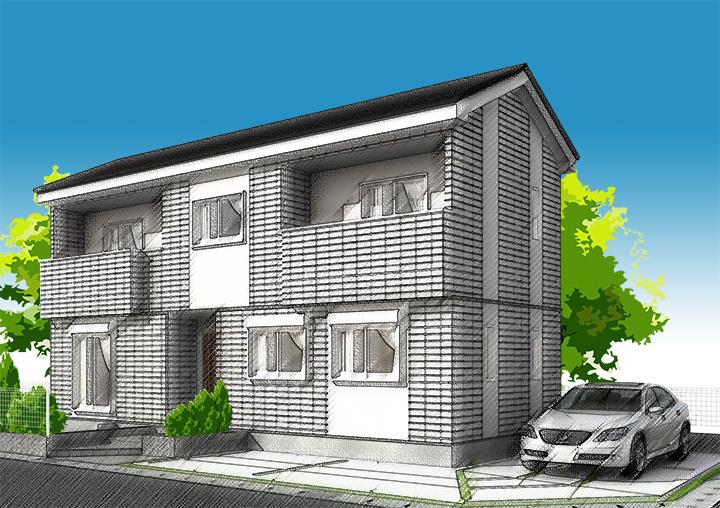 Rendering (appearance). (B Building) is Rendering (2012.12.10 update). Conclusions type 4LDK, Price 27.6 million yen, Land area 147.01m2, Building area 102.27m2