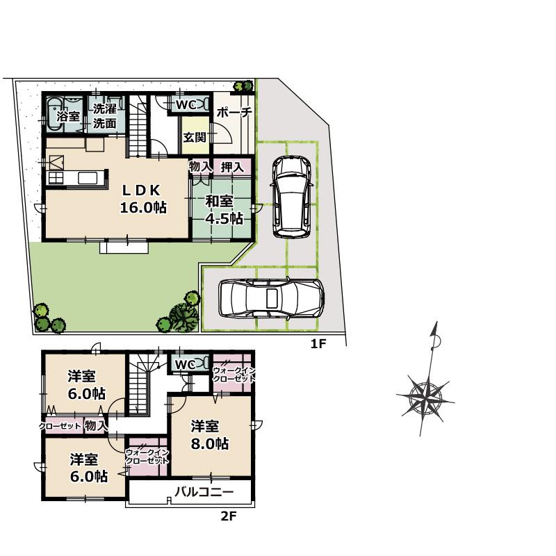 Floor plan. (E Building), Price 27,100,000 yen, 4LDK, Land area 148.69 sq m , Building area 106 sq m
