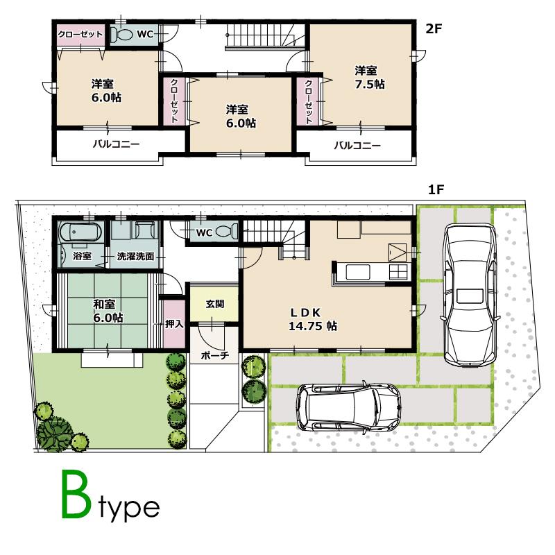 Floor plan. (B Building), Price 28,300,000 yen, 4LDK, Land area 147.01 sq m , Building area 102.27 sq m