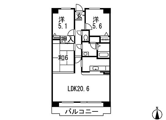 Floor plan. 3LDK, Price 10.7 million yen, Occupied area 79.34 sq m , Balcony area 10.93 sq m