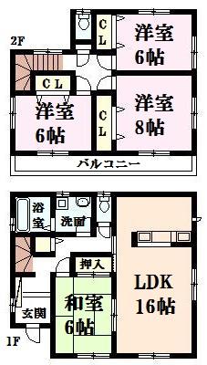Floor plan. 22,800,000 yen, 4LDK, Land area 165.95 sq m , Building area 104.34 sq m