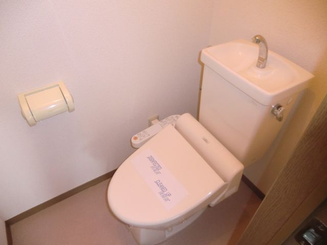 Toilet. Also storage rack in the upper part equipped with shower monitor Hong!