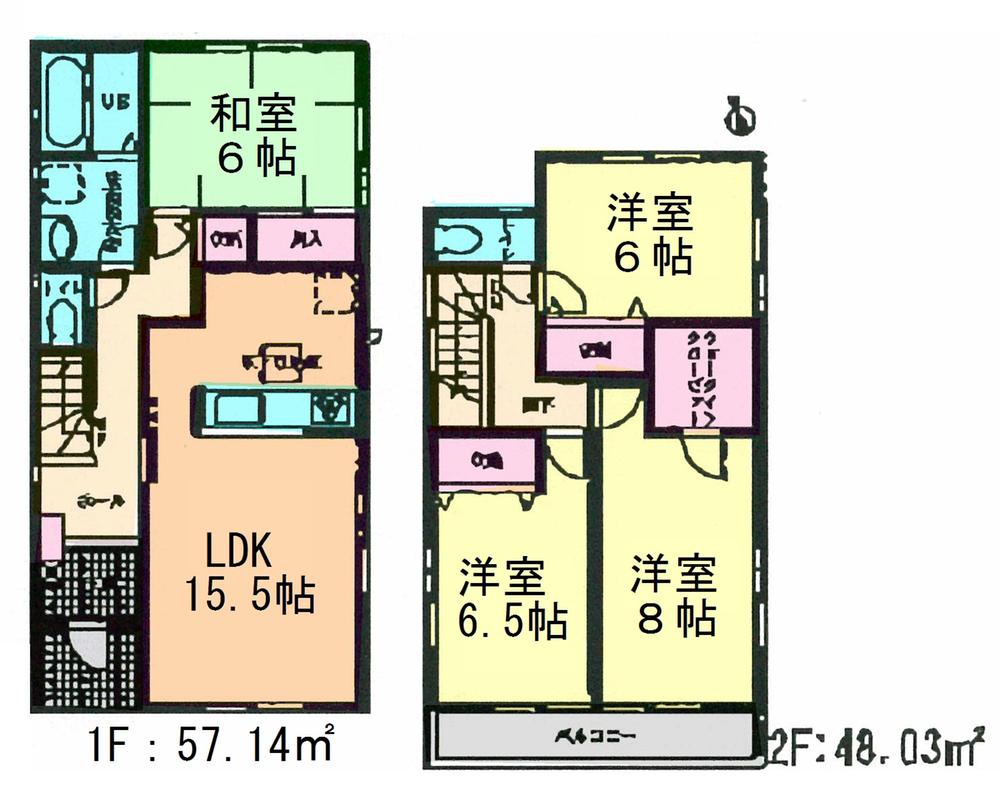 Floor plan. (3 Building), Price 22,800,000 yen, 4LDK, Land area 195.41 sq m , Building area 105.17 sq m
