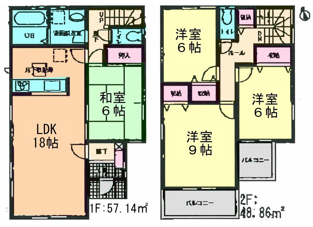 Floor plan. (5 Building), Price 23.8 million yen, 4LDK, Land area 136.25 sq m , Building area 106 sq m