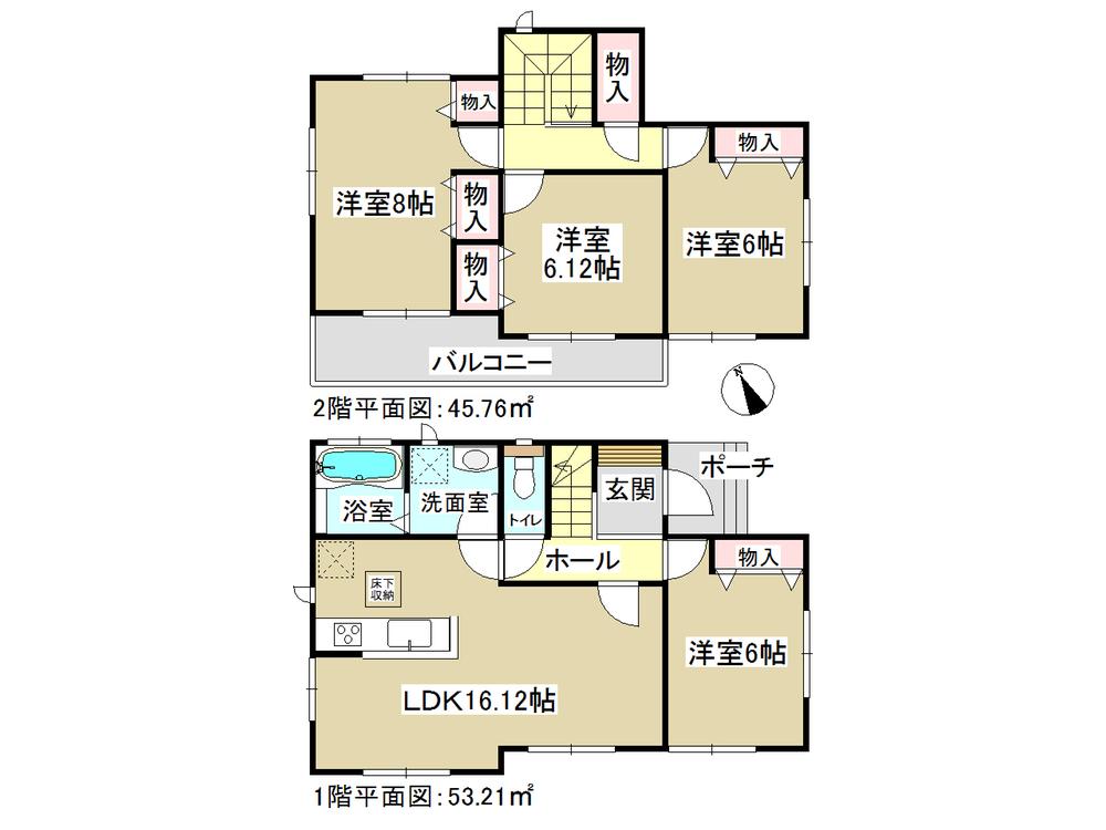 Floor plan. (Building 2), Price 22,800,000 yen, 4LDK, Land area 126.67 sq m , Building area 98.97 sq m