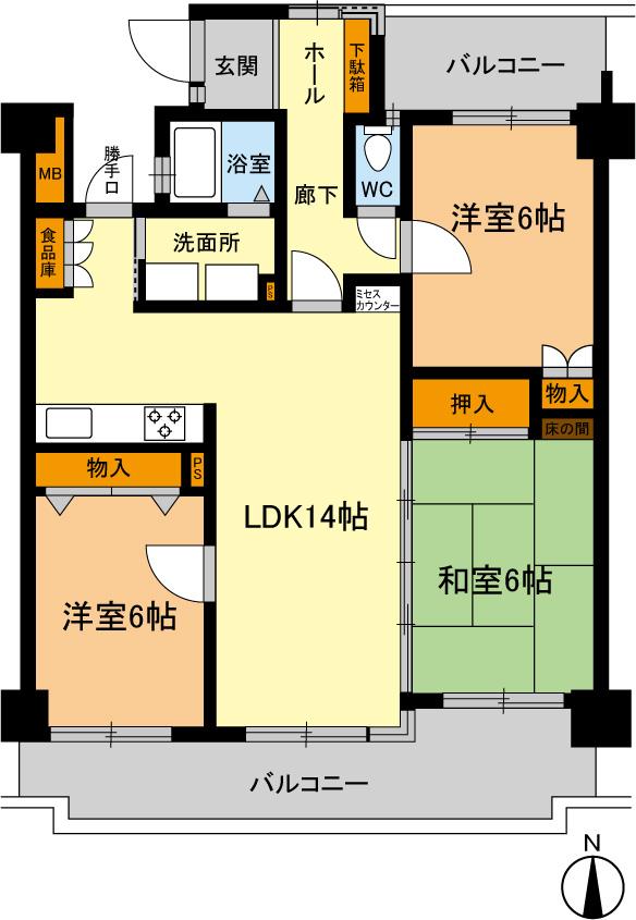 Floor plan. 3LDK, Price 9.98 million yen, Occupied area 71.15 sq m , Balcony area 15.97 sq m