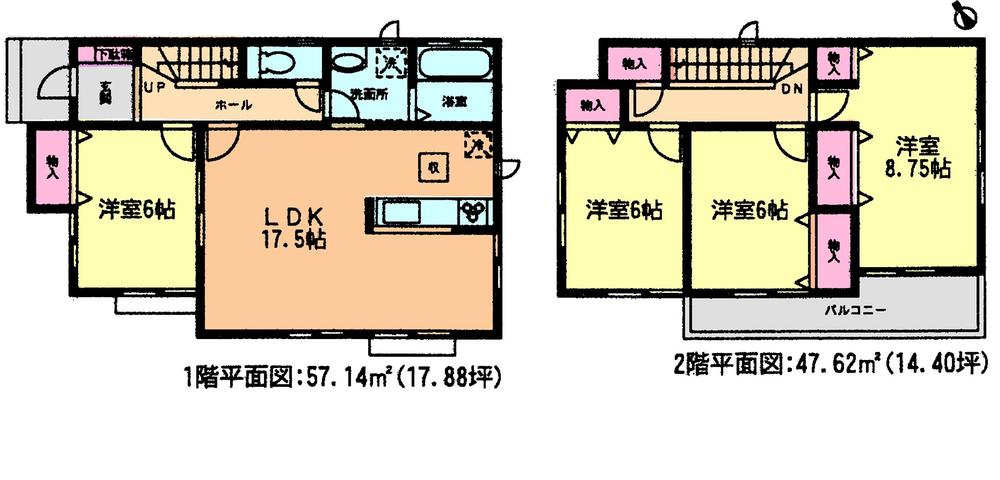 Floor plan. (Building 2), Price 21,800,000 yen, 4LDK, Land area 146.36 sq m , Building area 104.76 sq m