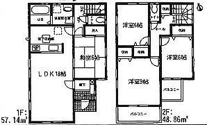 Floor plan. 23.8 million yen, 4LDK, Land area 136.25 sq m , Building area 106 sq m