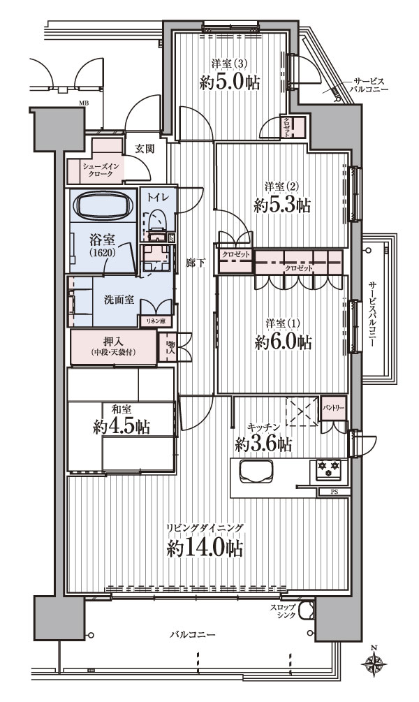 Room and equipment. F type / 4LDK / 87.64 sq m  / Balcony area 12.63 sq m  / Service balcony area 4.81 sq m (F type floor plan)