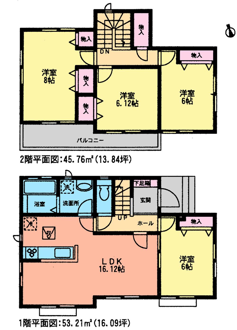 Floor plan. (Building 2), Price 22,800,000 yen, 4LDK, Land area 126.67 sq m , Building area 98.97 sq m