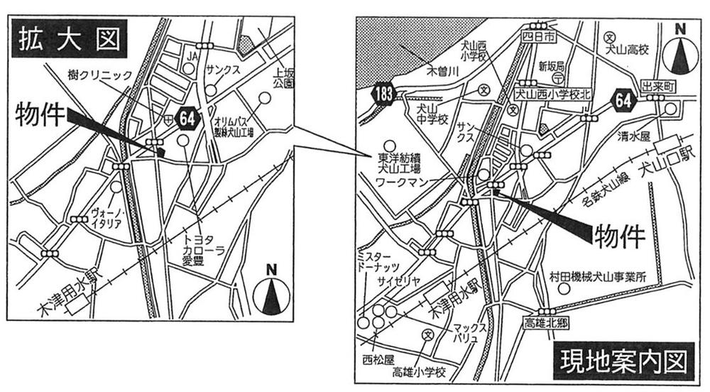 Local guide map. Aichi Prefecture Inuyama Oaza Ueno shaped Daimon 728-2