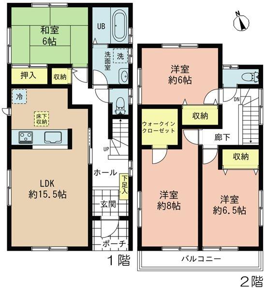 Floor plan. (1 Building), Price 22,800,000 yen, 4LDK, Land area 195.95 sq m , Building area 105.17 sq m