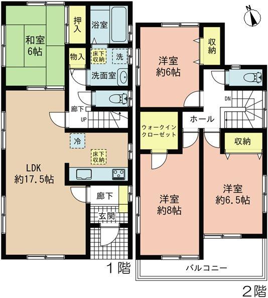 Floor plan. (Building 2), Price 22,800,000 yen, 4LDK, Land area 190.92 sq m , Building area 106 sq m