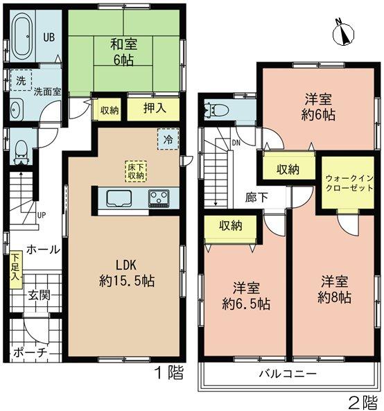 Floor plan. (3 Building), Price 22,800,000 yen, 4LDK, Land area 195.41 sq m , Building area 105.17 sq m