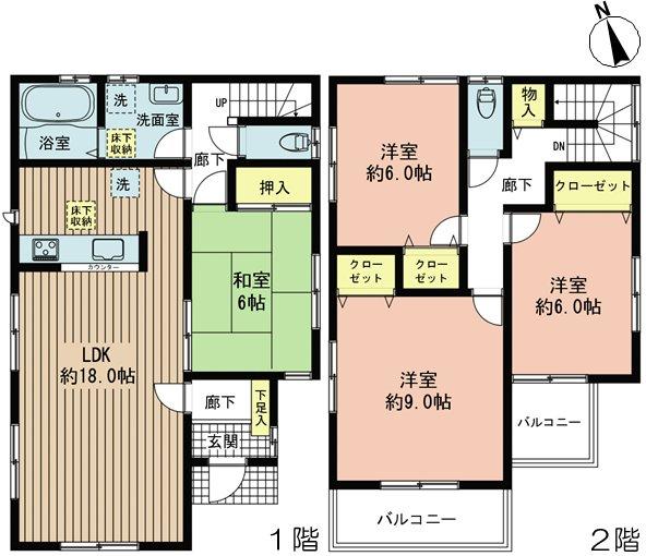 Floor plan. (5 Building), Price 23.8 million yen, 4LDK, Land area 136.25 sq m , Building area 106 sq m