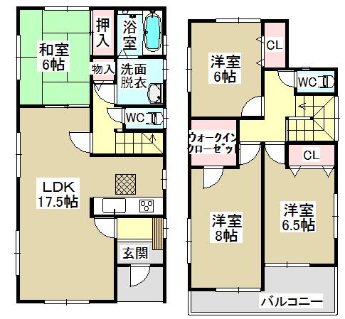 Floor plan. (Building 2), Price 22,800,000 yen, 4LDK, Land area 190.92 sq m , Building area 106 sq m