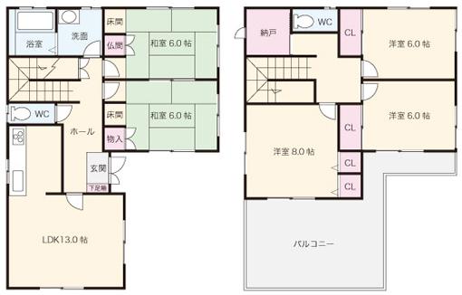 Floor plan. 27,800,000 yen, 5LDK + S (storeroom), Land area 128.46 sq m , Building area 129.22 sq m