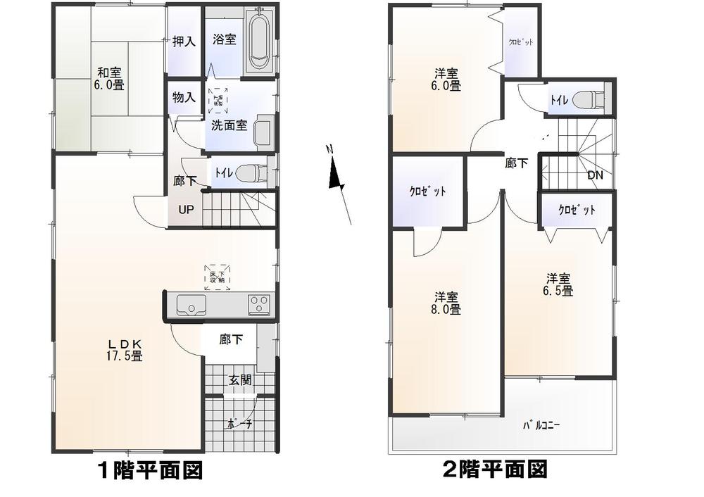 Floor plan. (Building 2), Price 22,800,000 yen, 4LDK, Land area 190.92 sq m , Building area 106 sq m
