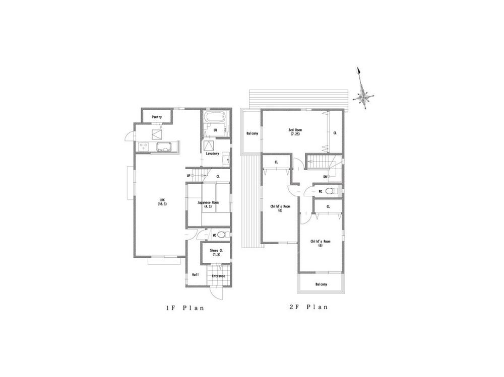 Building plan example (floor plan). Building plan example (No. 1 place) 4LDK, Land price 19.2 million yen, Land area 136.25 sq m , Building price 17.7 million yen, Building area 104.34 sq m