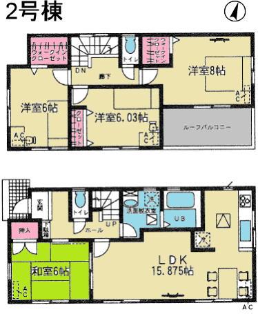 Floor plan. (Building 2), Price 24,800,000 yen, 4LDK, Land area 119.42 sq m , Building area 99.38 sq m