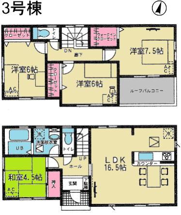Floor plan. (3 Building), Price 24,800,000 yen, 4LDK, Land area 123.93 sq m , Building area 97.73 sq m