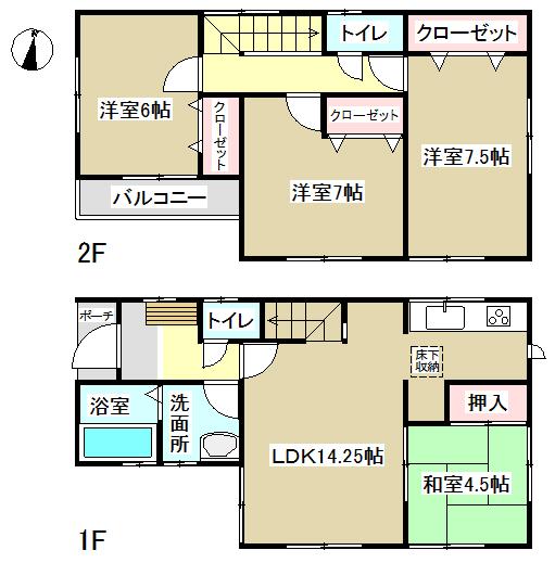 Floor plan. 27,800,000 yen, 4LDK, Land area 102.32 sq m , Building area 94.4 sq m all the living room facing south! 