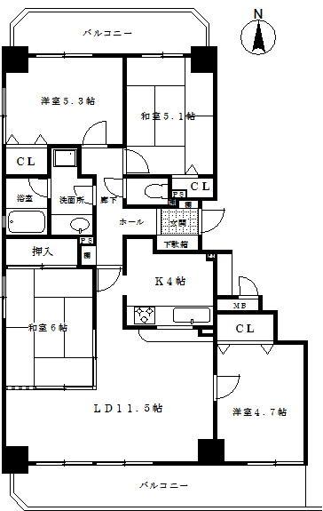 Floor plan. 4LDK, Price 12.5 million yen, Occupied area 84.02 sq m , Balcony area 18.25 sq m floor plan