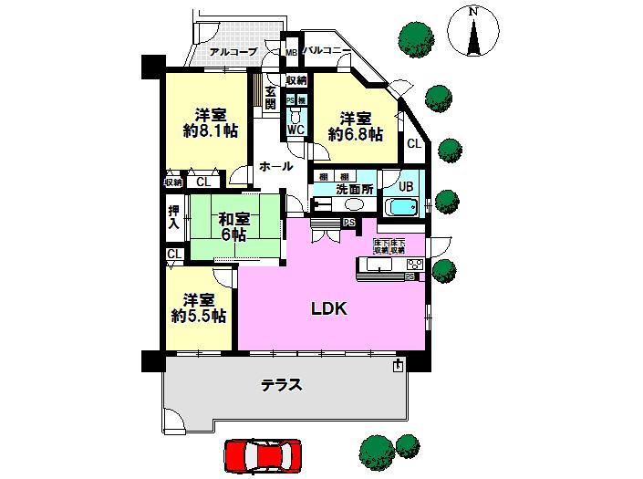Floor plan. 4LDK, Price 18.4 million yen, Footprint 102.53 sq m , Balcony area 2.35 sq m