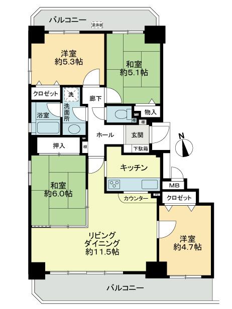 Floor plan. 4LDK, Price 12.5 million yen, Occupied area 84.02 sq m , Balcony area 18.25 sq m