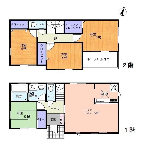 Floor plan. 24,800,000 yen, 4LDK, Land area 123.93 sq m , Building area 97.73 sq m