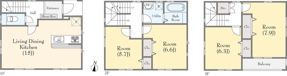 Floor plan. 24,800,000 yen, 4LDK, Land area 74.49 sq m , Building area 101.88 sq m 3 storey 4LDK Parking one