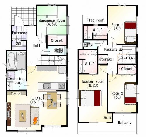 Floor plan. 34,800,000 yen, 4LDK, Land area 128.99 sq m , The building area of ​​104.3 sq m living there is a counter, Pat here children's homework! Help us also to household chores! 