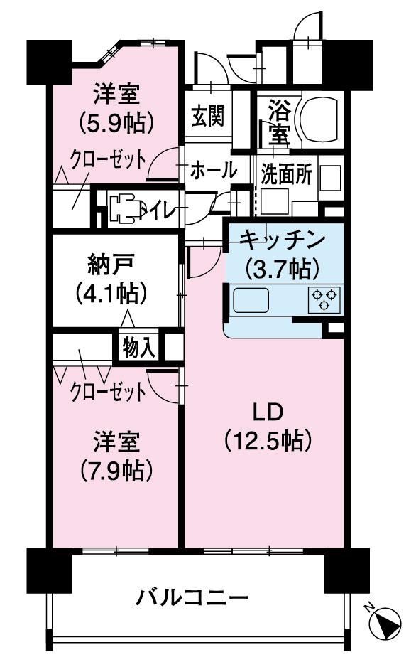 Floor plan. 2LDK + S (storeroom), Price 22 million yen, Footprint 74.1 sq m , Between the balcony area 13.6 sq m floor plan
