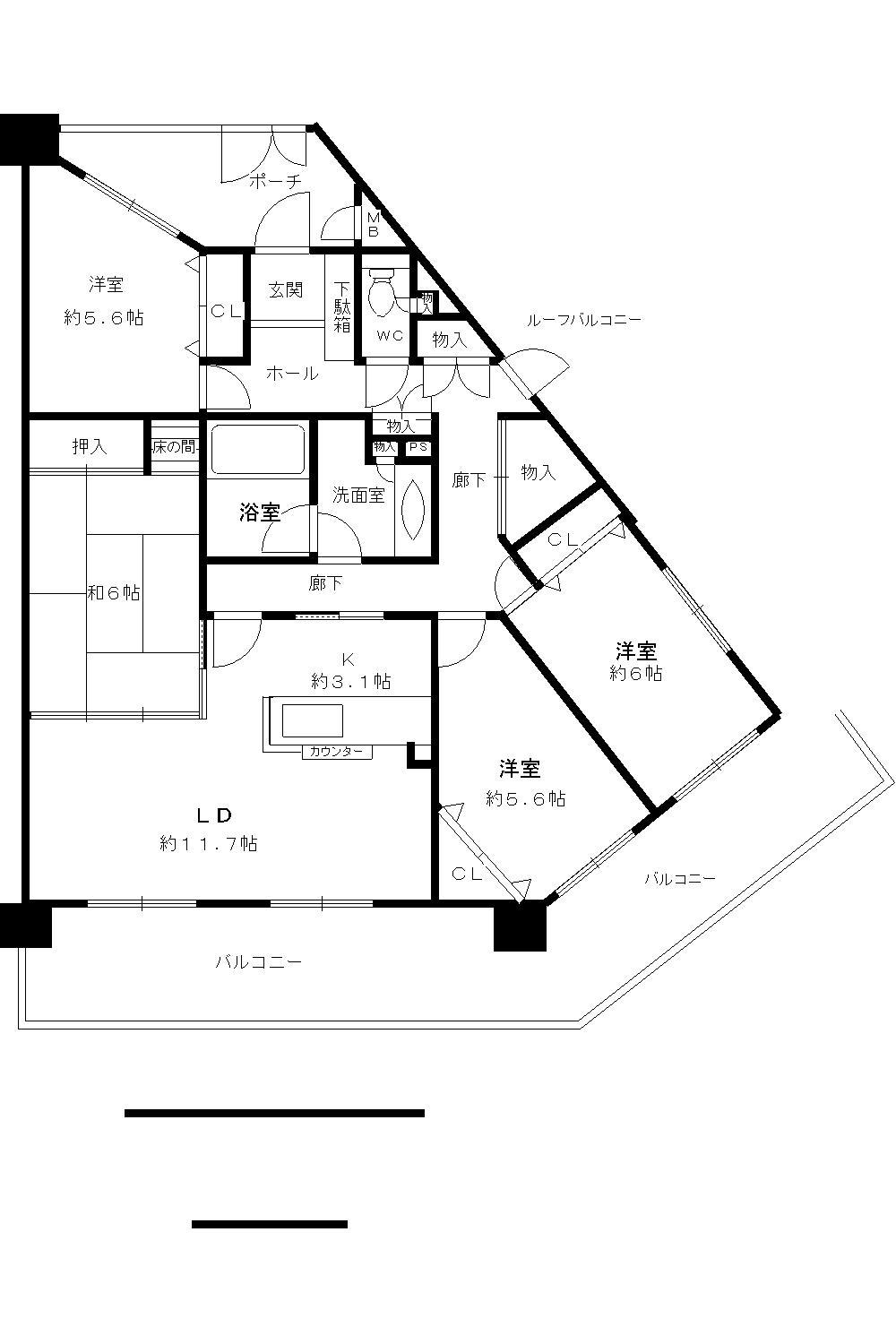 Floor plan. 4LDK, Price 22 million yen, Occupied area 93.11 sq m , Balcony area 24.24 sq m